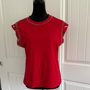 Chic Red Studded Women's Short Sleeve Tee. NWOT!